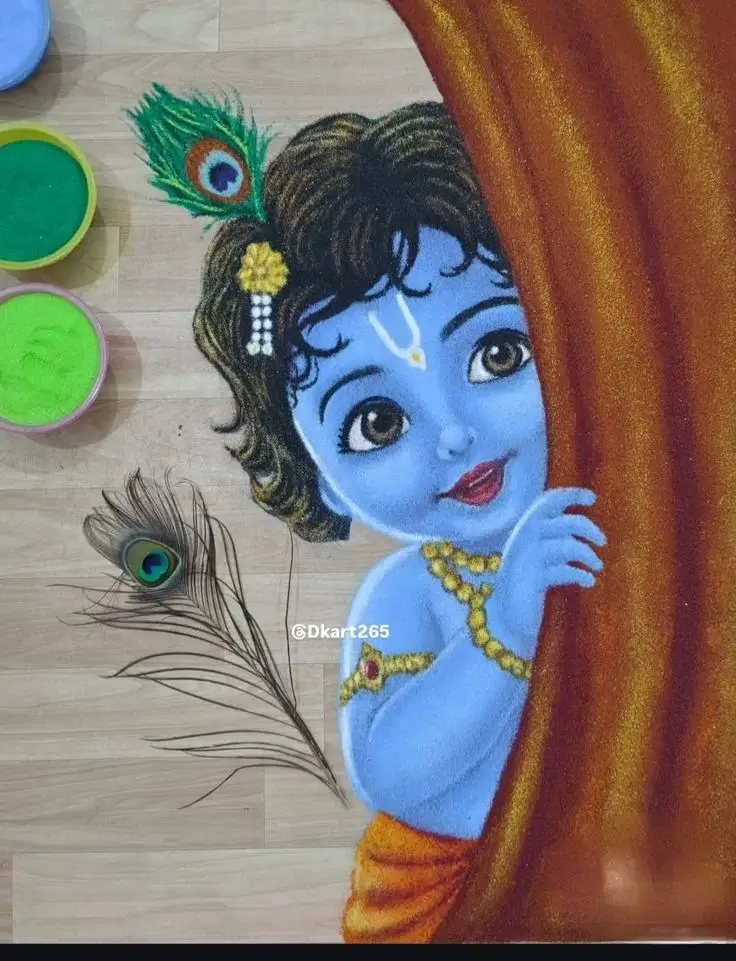 100+ Attractive Rangoli Designs: Create Stunning Art in Minutes 43 Little Krishna Rangoli