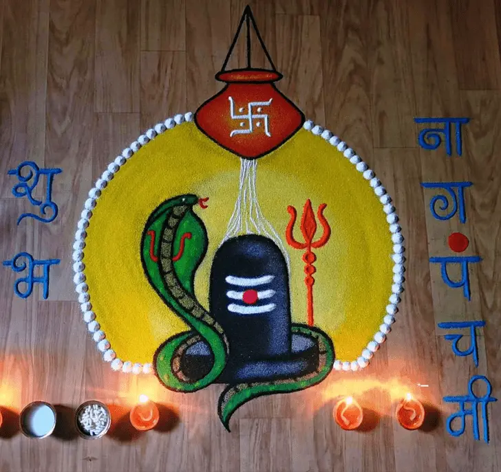 100+ Attractive Rangoli Designs: Create Stunning Art in Minutes 56 Nag Panchami Rangoli