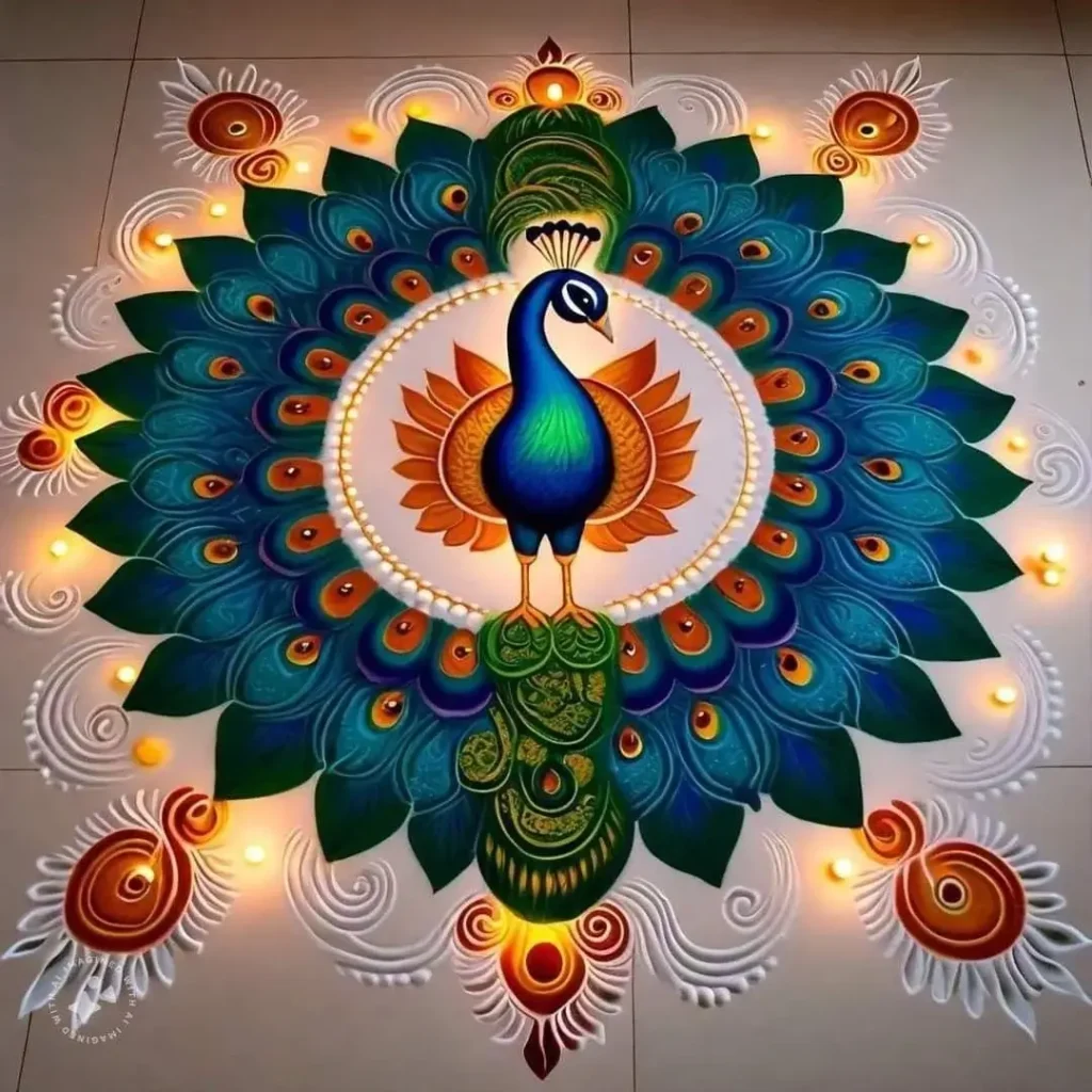 100+ Attractive Rangoli Designs: Create Stunning Art in Minutes 40 Peacock Rangoli