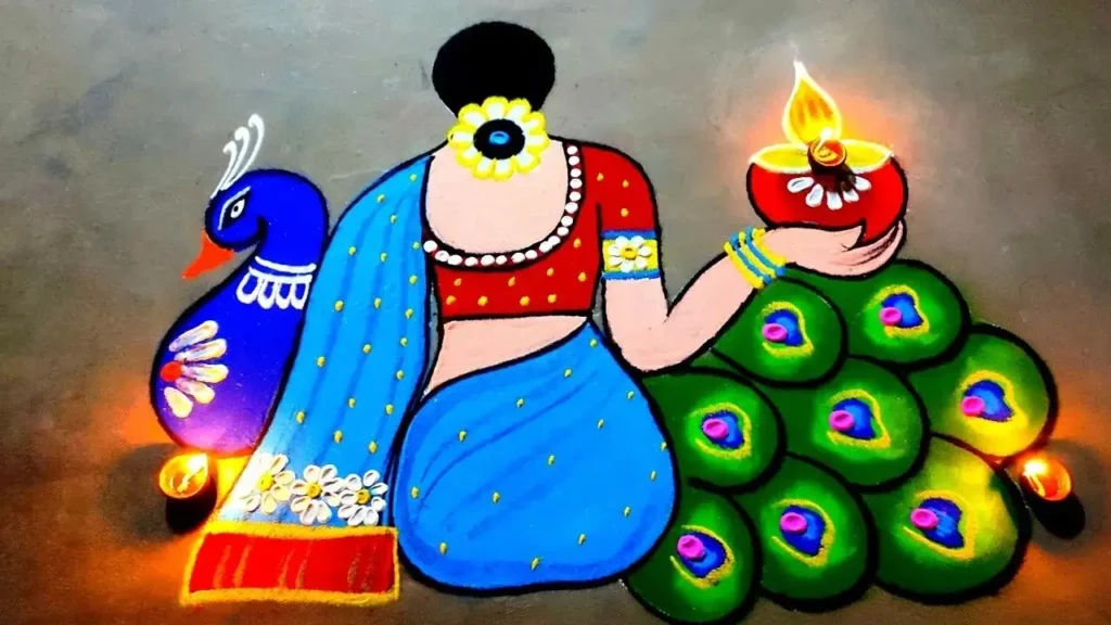 100+ Attractive Rangoli Designs: Create Stunning Art in Minutes 47 Traditional Girl Rangoli Design