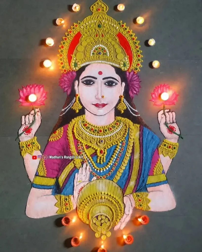 100+ Attractive Rangoli Designs: Create Stunning Art in Minutes 82 lakshmi pujan rangoli
