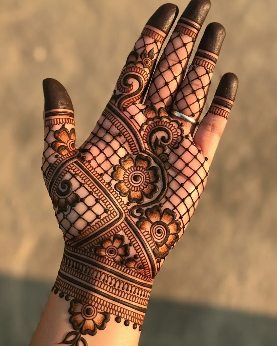 Home Page 27 Jaali with Bharwa Fingertips Royal Front Hand Simple Mehndi Design