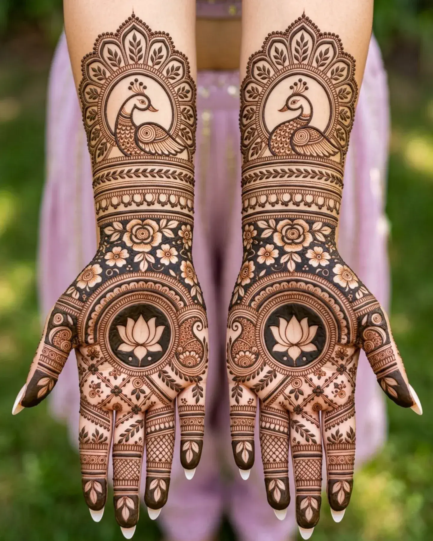 Home Page 9 Peacock with Lotus Feather Fill Royal Front Hand Simple Mehndi Design