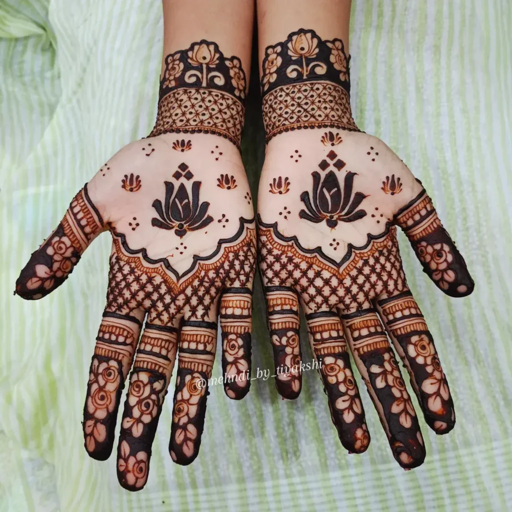 Home Page 16 Pichwai-Style Lotus Border Royal Front Hand Simple Mehndi Design